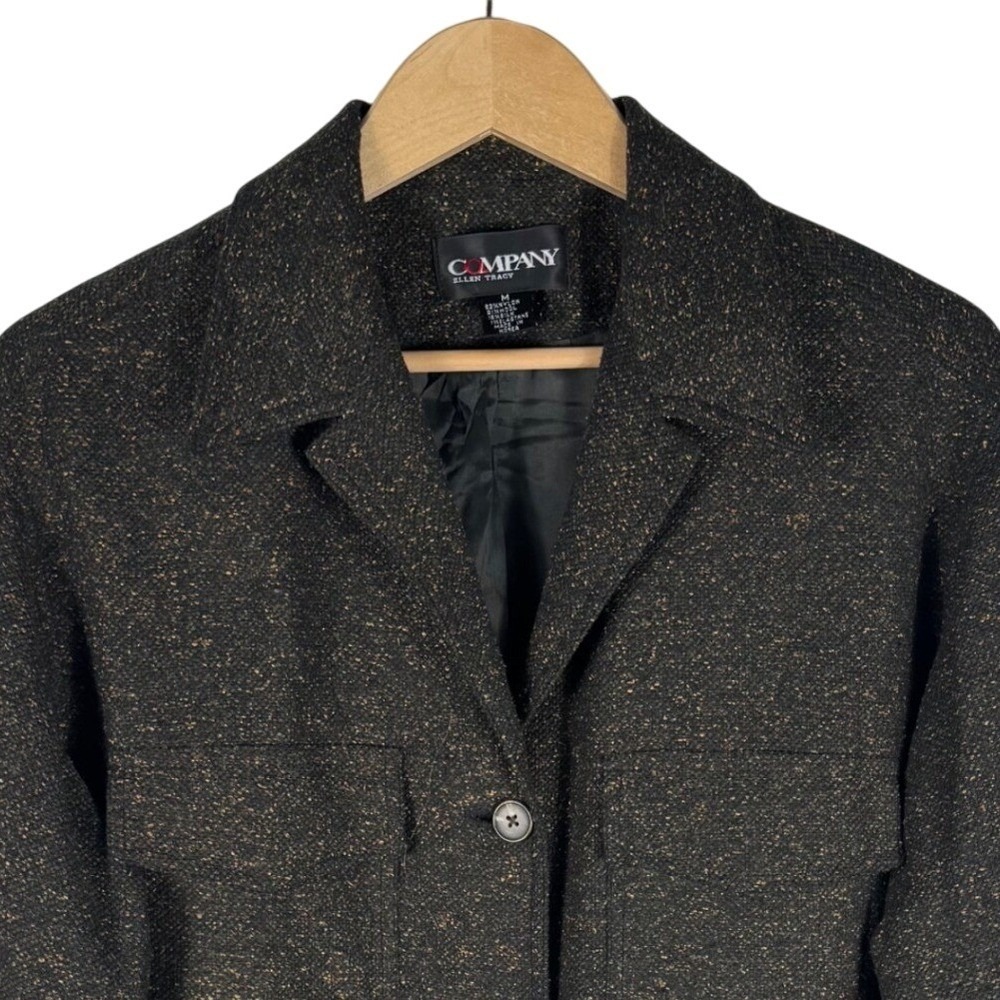 Company Ellen Tracy Wool Silk Shacket Womens M Brown Donegal Button Front